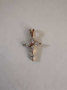 Gold-Tone Cross Pendant with Clear Marquise Stones - Women Jewelry